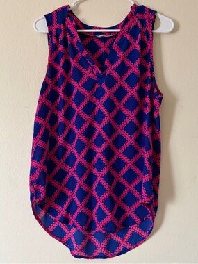 41 Hawthorn Pink & Blue Geometric V-Neck Sleeveless Tank Top Blouse Size Medium